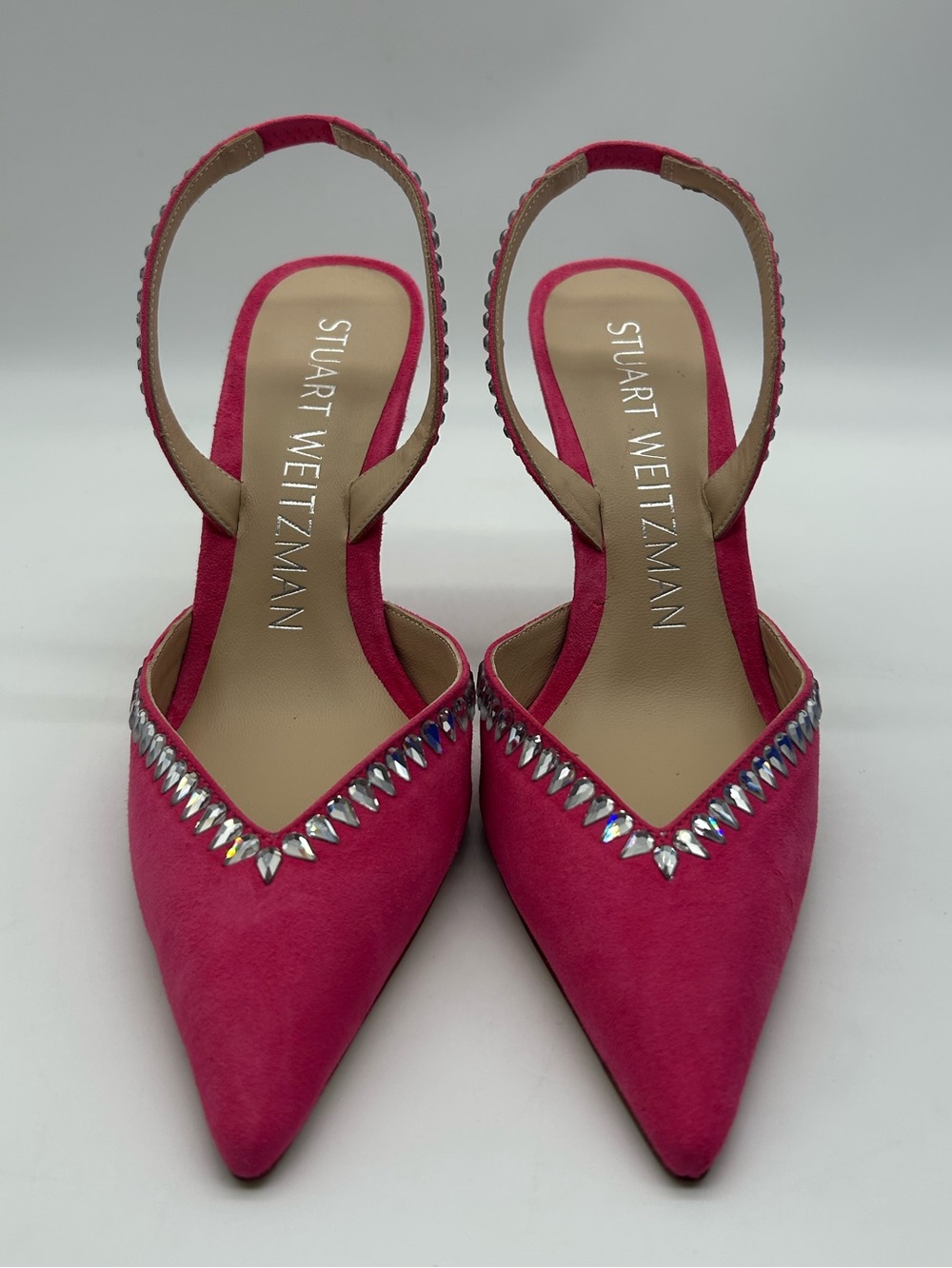 Stuart Weitzman Sleek Hot Pink Crystal Suede Slingback Pumps Size 6.5B NWB - Picture 6 of 15